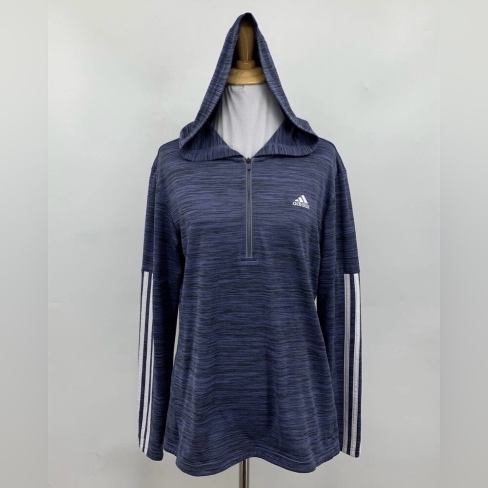 Adidas Women’s Climawarm Striped Blue Quarter-Zip Hoodie Pullover Sz Small